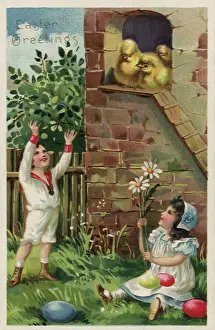 Santas: Boy and Girl with Easter Chicks