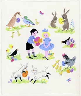 Blackbirds: Boy and girl with Easter egg