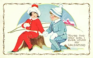 Sweethearts: Boy and girl in the snow