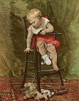 Highchairs: BOY IN HIGH CHAIR C1880