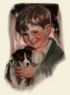 Canines: Boy holds Puppy Dog