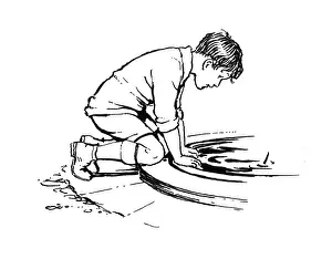 Lamplighter: A boy looks down into a pond to see his reflection