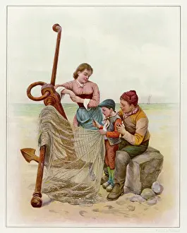 Mends: BOY MENDS FISHING NET