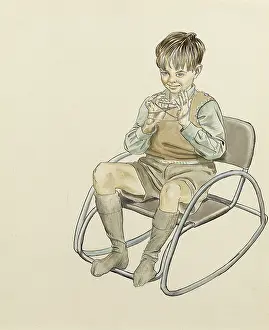 Rocking: Boy playing cat's cradle