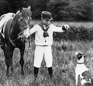 Reins: A boy with pony and dog, 1910