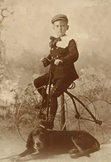 Trike: Boy Posing on Tricycle with Dog, 1890s