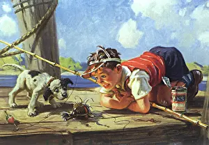 Crouches: Boy with Puppy and Fish
