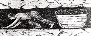 Matthias: Boy putter dragging a sledge of coal along a