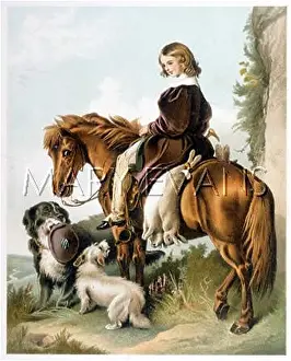 Attentively: BOY RIDING PONY 19C
