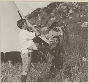 Buglers: Two boy scout buglers at camp