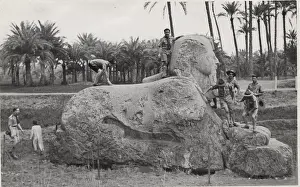 Alabaster: Boy scouts on an alabaster Sphinx, Egypt