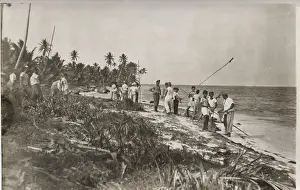 Spears: Boy scouts on the beach at camp, British Honduras