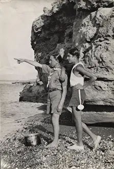 Cypriot: Two boy scouts on a beach, Cyprus