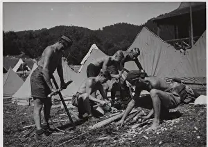 Woodworking: Boy scouts in camp, Czechoslovakia