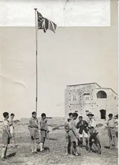 Cypriot: Boy scouts with flag, Cyprus