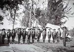 Scoutmaster: Boy scouts on morning parade at camp, Mauritius