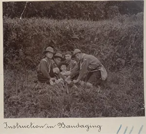Bandaging: Five boy scouts on an outdoor activity, Mauritius