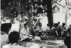 Mauritius: Boy scouts relaxing under trees, Mauritius
