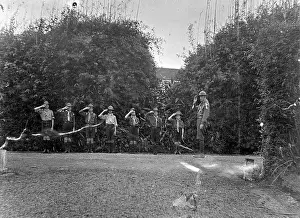 Scoutmaster: Boy scouts saluting the scoutmaster, Mauritius