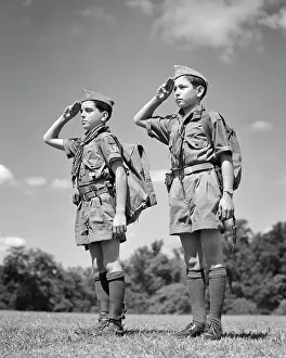 Knapsack: Two Boy Scouts Wearing Summer Uniforms Standing