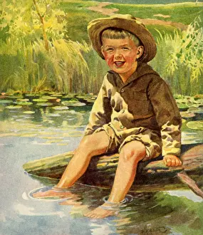 Soaking: Boy Sitting on Log
