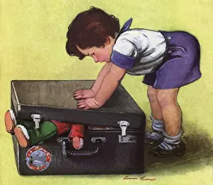 Stuffs: Boy stuffs Over-Packed Suitcase