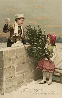 Yuletide: Boy throwing Snowball at Girl