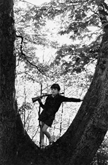 Aertex: Boy in a tree with a toy rifle over his shoulder