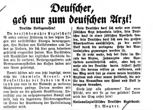 Beobachter: Call for a boycott against Jewish doctors, 1933