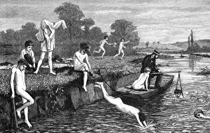 Dipping: Boys bathing in the River Thames