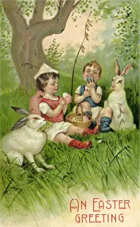 Bunnies: Boys and Bunnies eating Easter Eggs