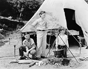Campers: Three boys camping