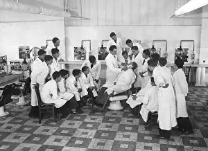 Foam: A boy's class in barbering in Paris, 1936