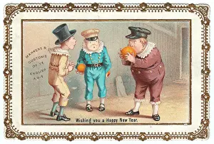 Boules: Three boys on a comic New Year card