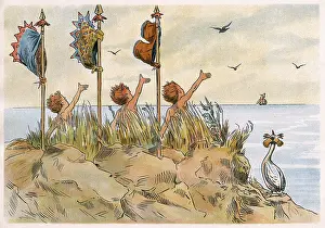 Flagging: Three boys on a desert island attract a passing ship