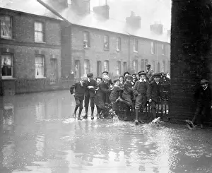 Medway: Boys having fun during Medway floods, Kent