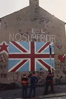 Loyalist: Three boys looking at graffiti, Northern Ireland