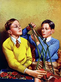 Knitted: Two boys with a Meccano construction