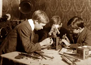 Meccano: Boys playing with Meccano, early 1900s