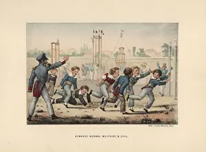 Dadresse: Boys running and climbing over an obstacle