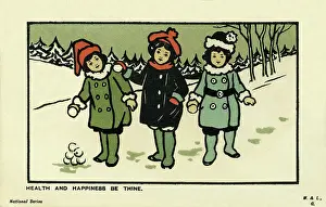 Thine: Three boys with snowballs