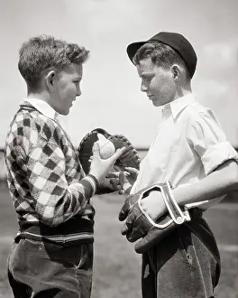 Discouraged: Two Boys Talking Playing Baseball Catcher Hand
