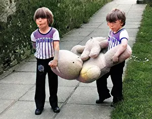 Lolly: Two boys with teddy bears, Redruth, Cornwall