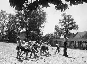 Lessons: Boys throwing grenades, 1938