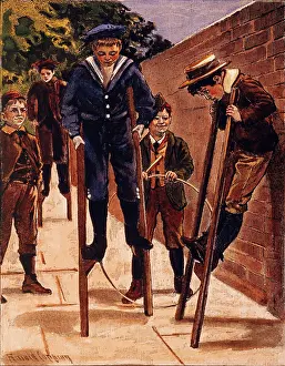 Wabash: Boys Walking on Stilts