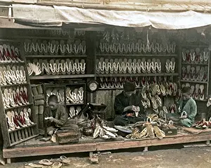 Sandal: Boys working at a sandal store, Japan