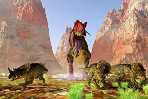 Threat: Brachyceratops dinosaurs run for their lives when