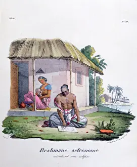 1828: Brahmin astronomer in study as his wife breastfeeds