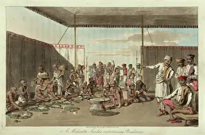 Maratha: Brahmins at a feast in a Maratha Camp, India