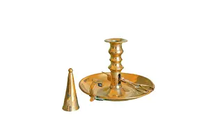Snuff: Brass go to bed candle holder, snuffer and wick scissors